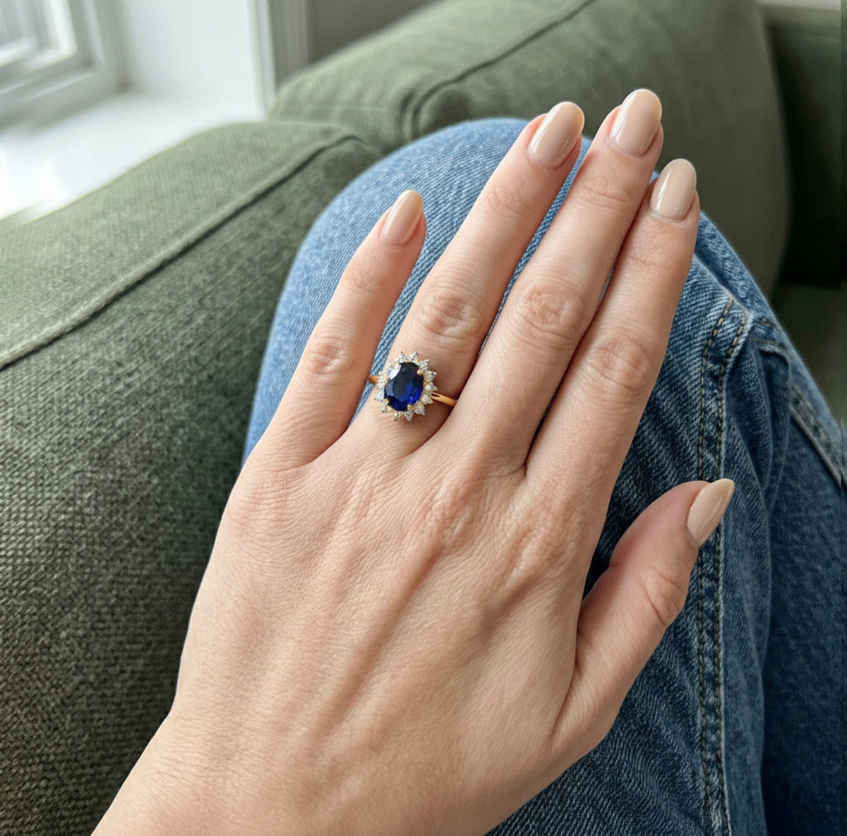 Princess Diana Inspired Masoala Sapphire (FF) September Birthstone Halo Ring in Sterling Silver with 18K Vermeil Yellow Gold 7442340 4