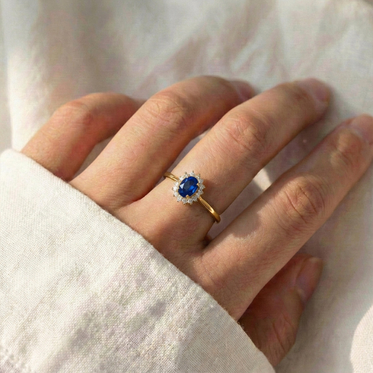 Princess Diana Inspired Masoala Sapphire (FF) September Birthstone Halo Ring in Sterling Silver with 18K Vermeil Yellow Gold 7442340 6