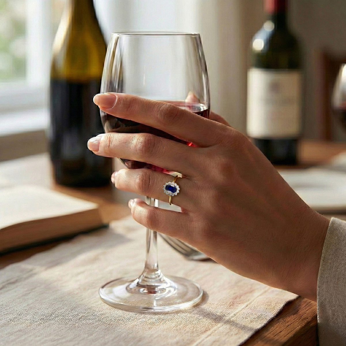 Princess Diana Inspired Masoala Sapphire (FF) September Birthstone Halo Ring in Sterling Silver with 18K Vermeil Yellow Gold 7442340 7