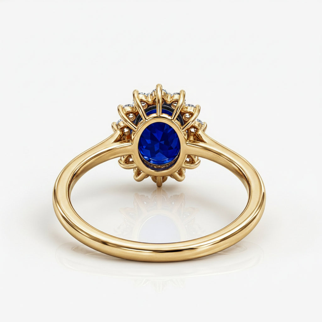 D'Joy - Masoala Blue Sapphire (FF) & Natural Zircon Halo Ring in 18K Vermeil Yellow Gold Plated Sterling Silver 1.50 Ct._7442340_7