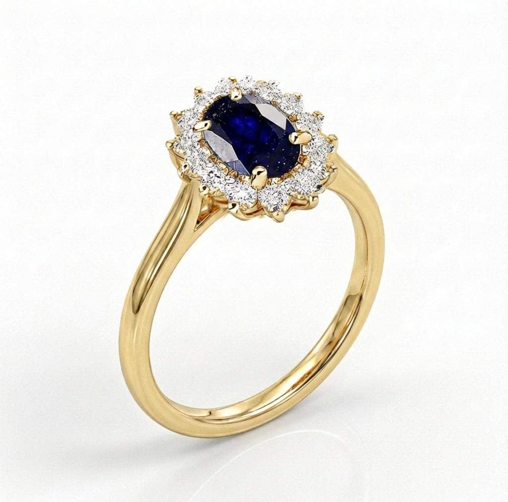 D'Joy - Masoala Blue Sapphire (FF) & Natural Zircon Halo Ring in 18K Vermeil Yellow Gold Plated Sterling Silver 1.50 Ct._7442340_8