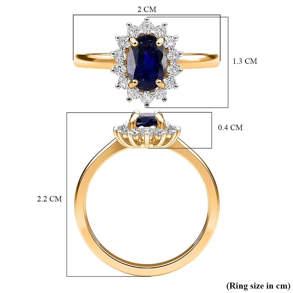 D'Joy - Masoala Blue Sapphire (FF) & Natural Zircon Halo Ring in 18K Vermeil Yellow Gold Plated Sterling Silver 1.50 Ct._7442340_9