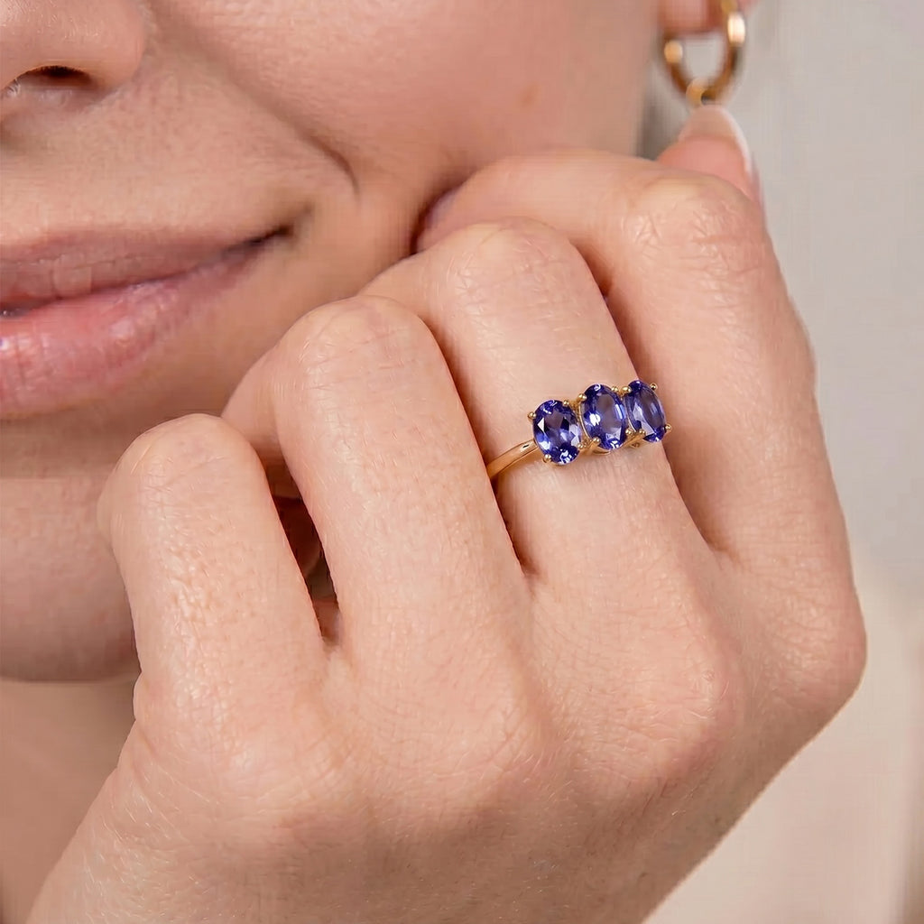 D'Joy -Tanzanite Trilogy Ring in 18K Vermeil Yellow Gold Plated Sterling Silver 1.33 Ct._7442508_1