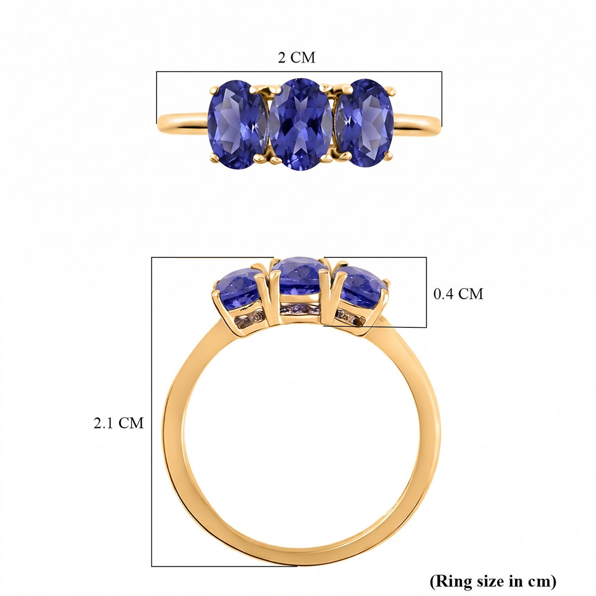 Tanzanite Trilogy Ring in 18K Vermeil Yellow Gold Over Sterling Silver 7442508 8