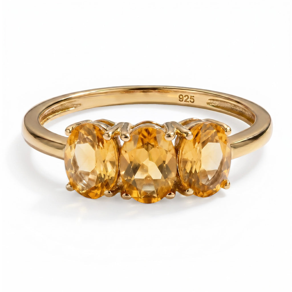 D'Joy - Citrine Trilogy Ring in 18K Vermeil Yellow Gold Plated Sterling Silver 1.00 Ct._7442555