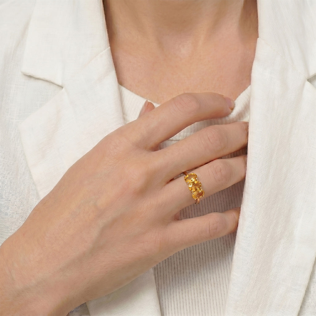 D'Joy - Citrine Trilogy Ring in 18K Vermeil Yellow Gold Plated Sterling Silver 1.00 Ct._7442555_1