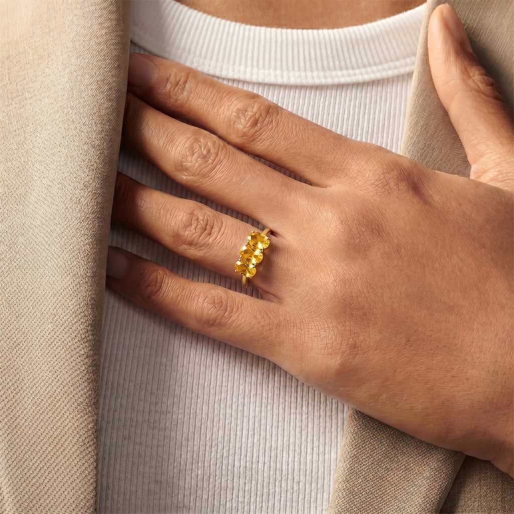 D'Joy - Citrine Trilogy Ring in 18K Vermeil Yellow Gold Plated Sterling Silver 1.00 Ct._7442555_4