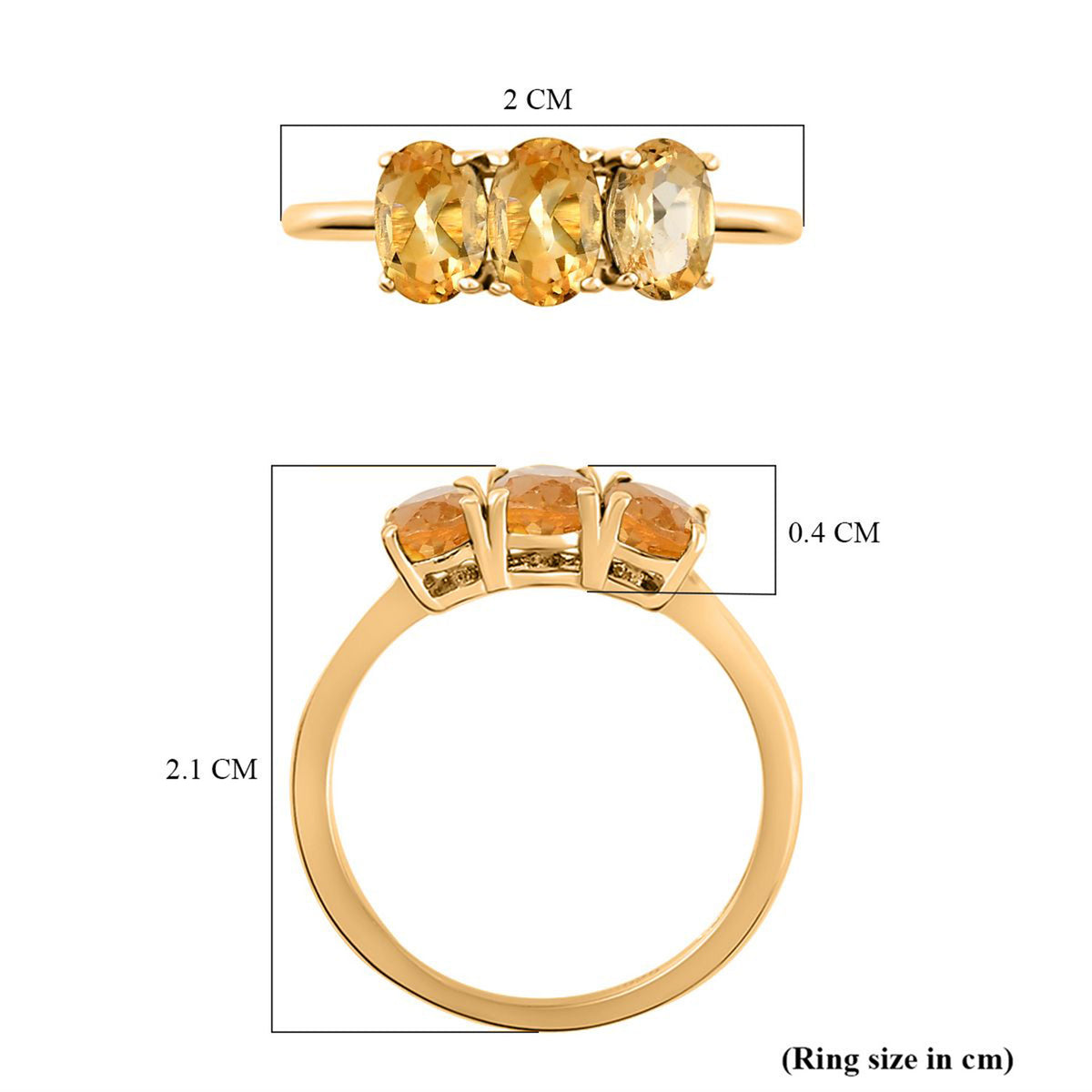 Citrine Trilogy Ring in 18K Vermeil Yellow Gold Over Sterling Silver 7442555 8