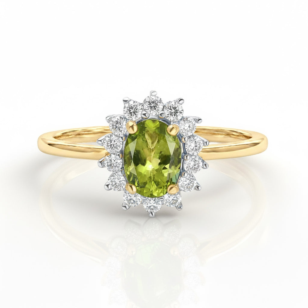 D'Joy - Hebei Peridot & Natural Zircon Halo Ring in 18K Vermeil Yellow Gold Plated Sterling Silver 1.20 Ct._7442598