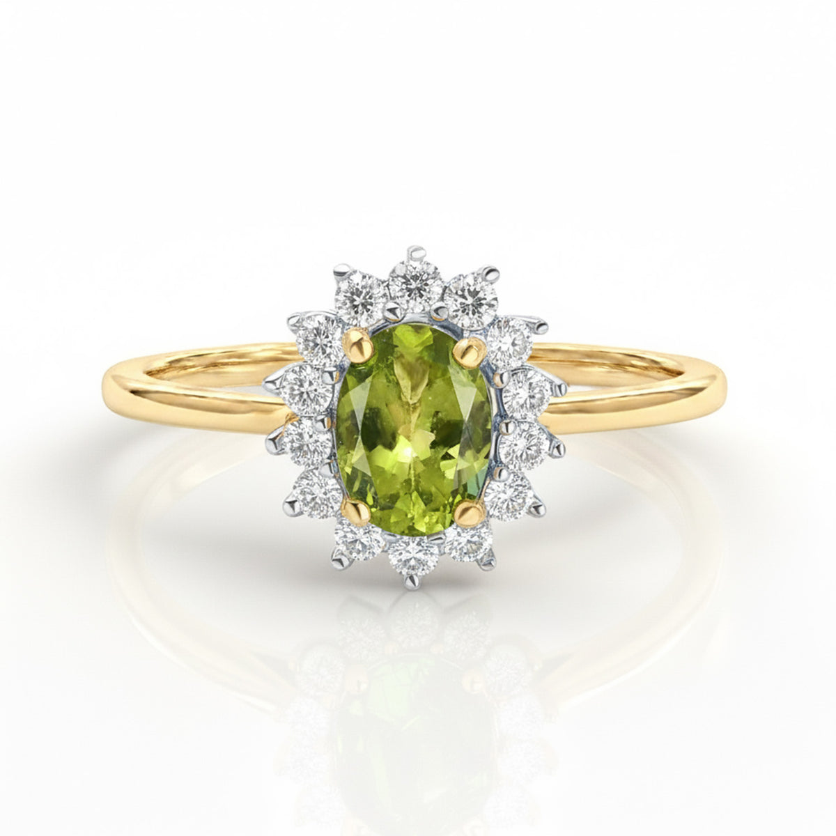 Princess Diana Inspired Hebei Peridot August Birthstone Halo Ring in Sterling Silver with 18K Vermeil Yellow Gold 7442598 0