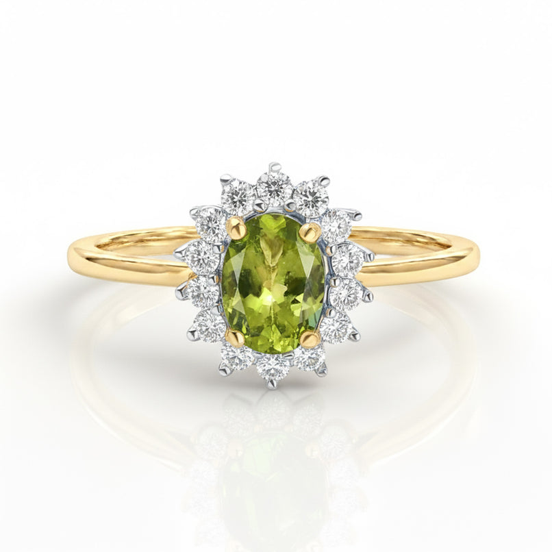 D'Joy - Hebei Peridot & Natural Zircon Halo Ring in 18K Vermeil Yellow Gold Plated Sterling Silver 1.20 Ct._7442598