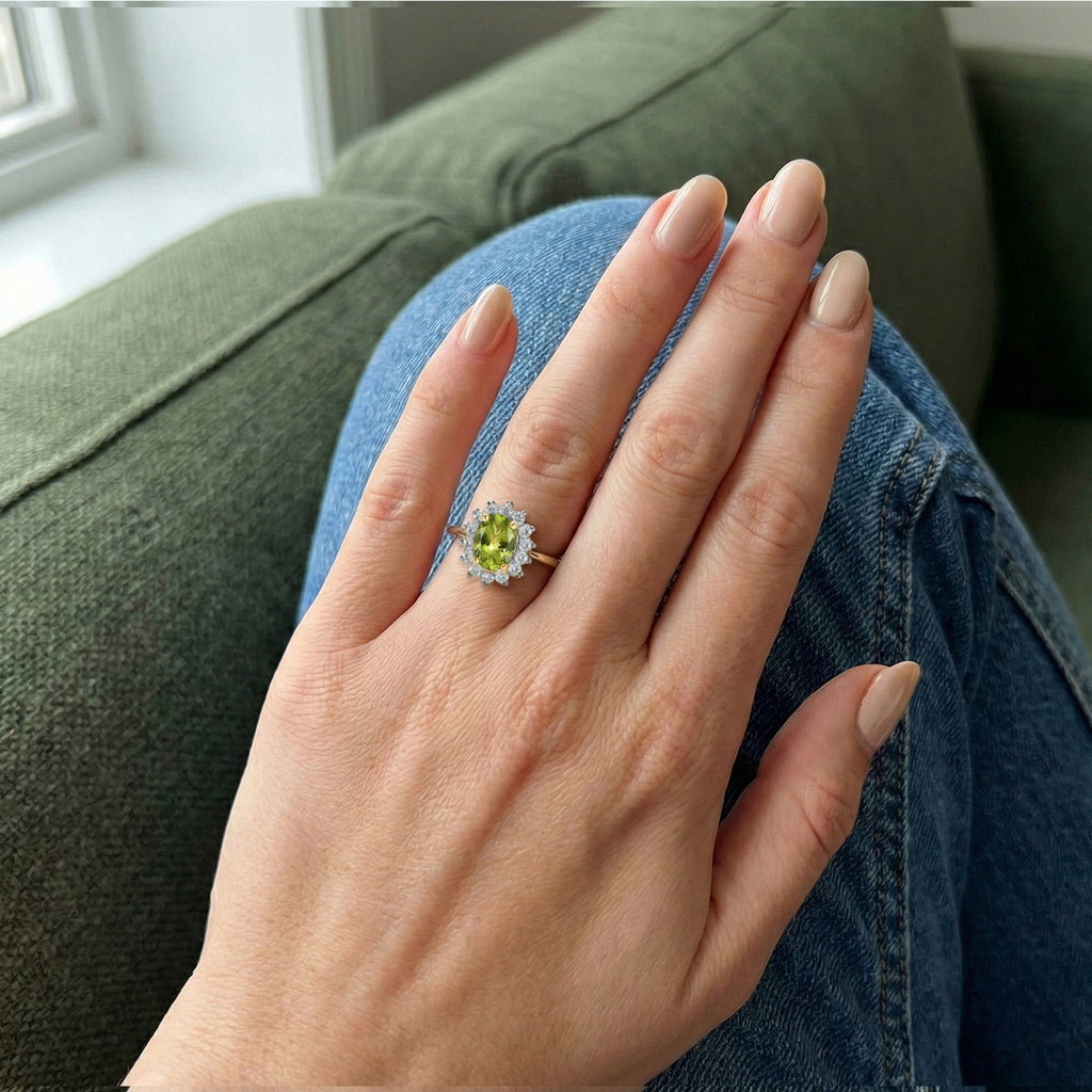 D'Joy - Hebei Peridot & Natural Zircon Halo Ring in 18K Vermeil Yellow Gold Plated Sterling Silver 1.20 Ct._7442598_3