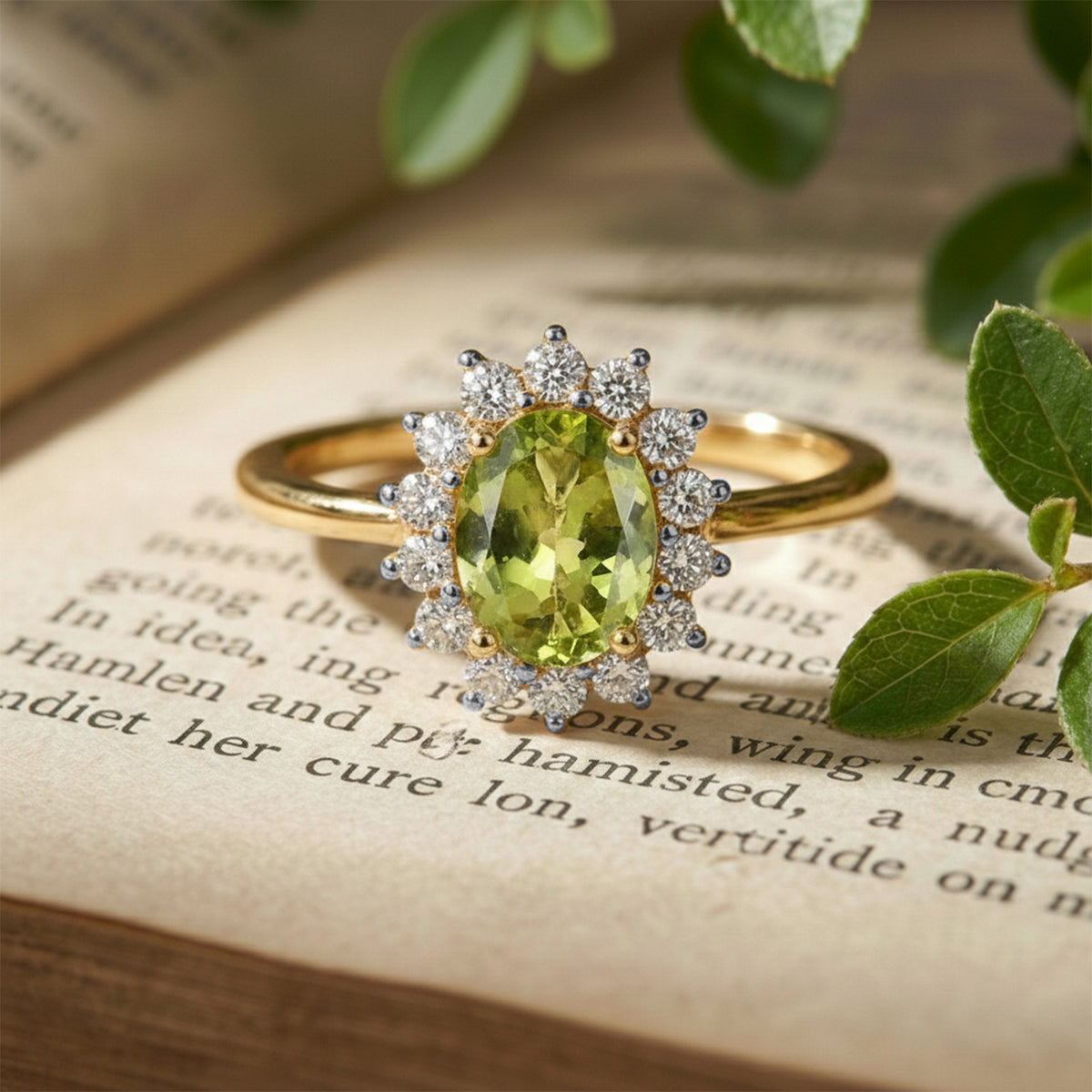 Princess Diana Inspired Hebei Peridot August Birthstone Halo Ring in Sterling Silver with 18K Vermeil Yellow Gold 7442598 5