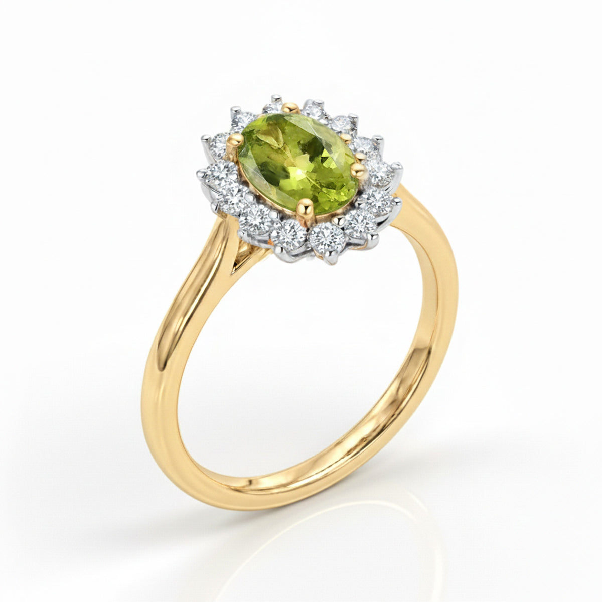 Princess Diana Inspired Hebei Peridot August Birthstone Halo Ring in Sterling Silver with 18K Vermeil Yellow Gold 7442598 9