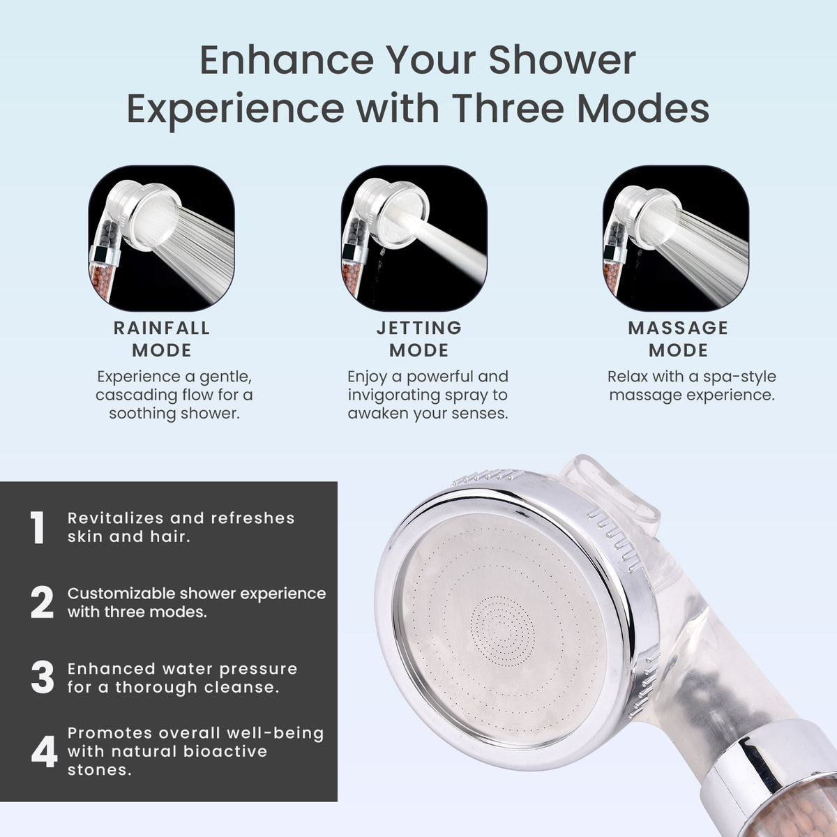 Ionic Shower For Bathroom with 3 Different Modes (Rainfall, Jetting - Massage) 7457352 3