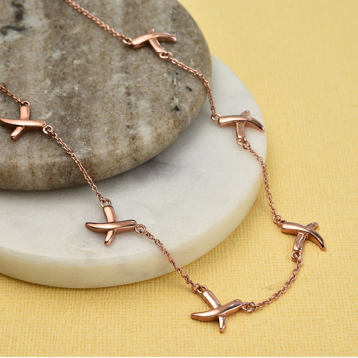 Designer Inspired Close Out Deal- 18K Vermeil Yellow Gold Plated Sterling Silver Station Crisscross Necklace (Size - 20) 7480479 2