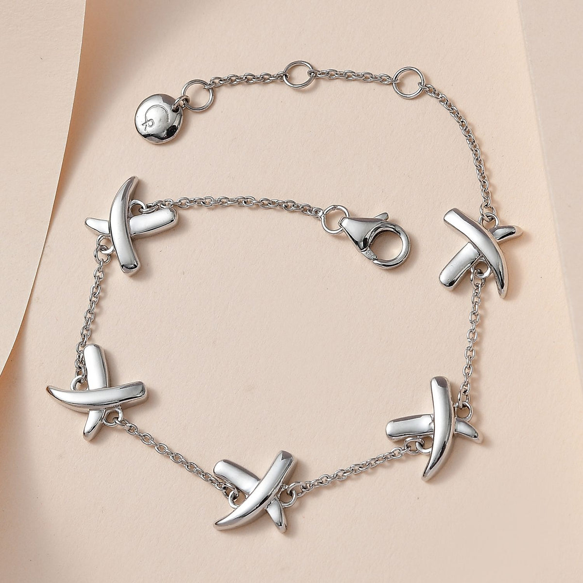 Designer Inspired Close Out Deal Rhodium Overlay Sterling Silver Station Crisscross Bracelet (Size - 7-7.5-8) 7480485 2