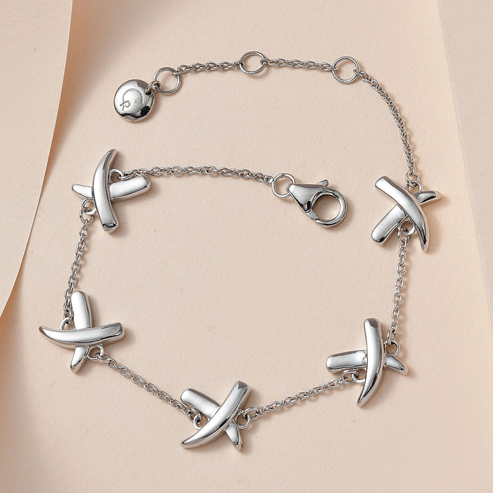 Designer Inspired Close Out Deal Rhodium Overlay Sterling Silver Station Crisscross Bracelet (Size - 7-7.5-8) 7480485 2