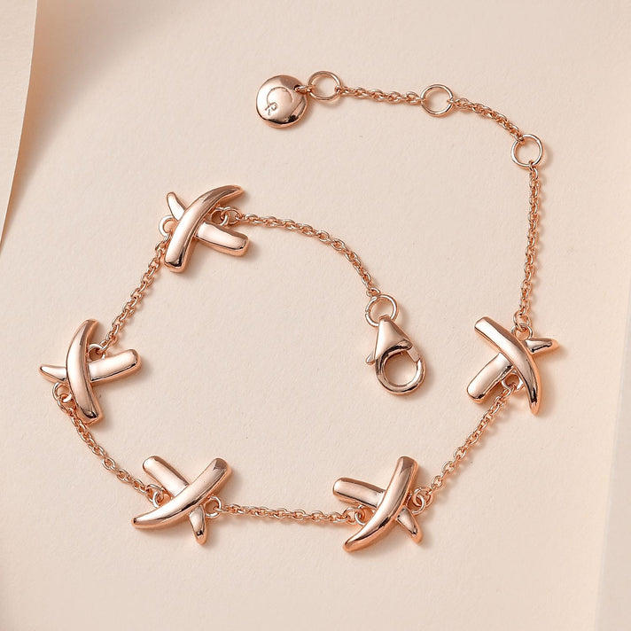 Designer Inspired Close Out Deal- 18K Vermeil Yellow Gold Plated Sterling Silver Station Crisscross Bracelet (Size - 7-7.5-8) 7480486 2