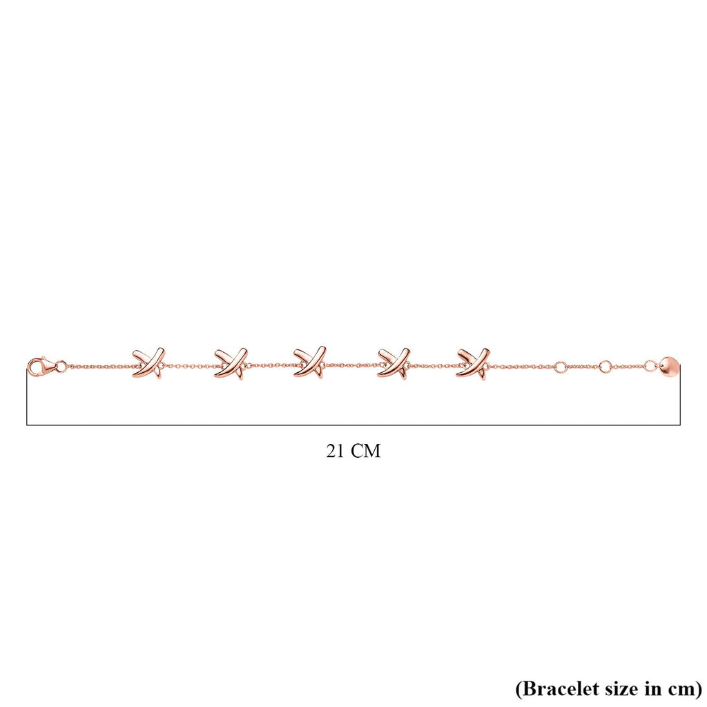 Designer Inspired Close Out Deal- 18K Vermeil Rose Gold Plated Sterling Silver Station Crisscross Bracelet (Size - 7/7.5/8)_7480486_4