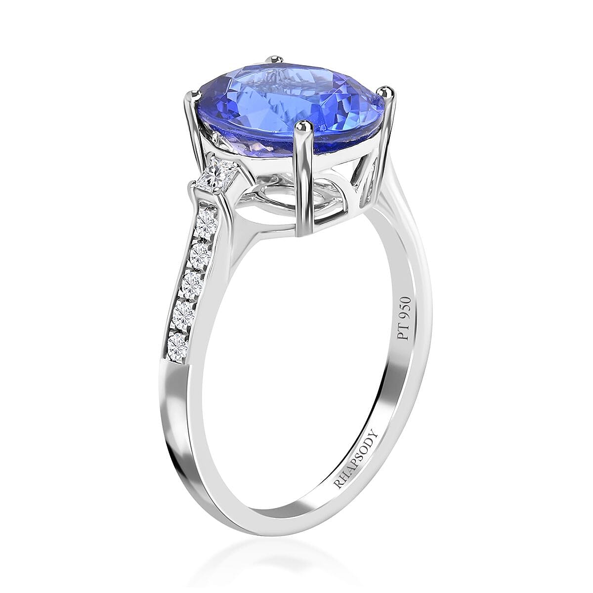 Certified &amp; Appraised RHAPSODY AAAA Tanzanite and White Diamond VS Ring 4.35 ct in 950 Platinum, Platinum Wt. 5.01 Gms 7480790 4