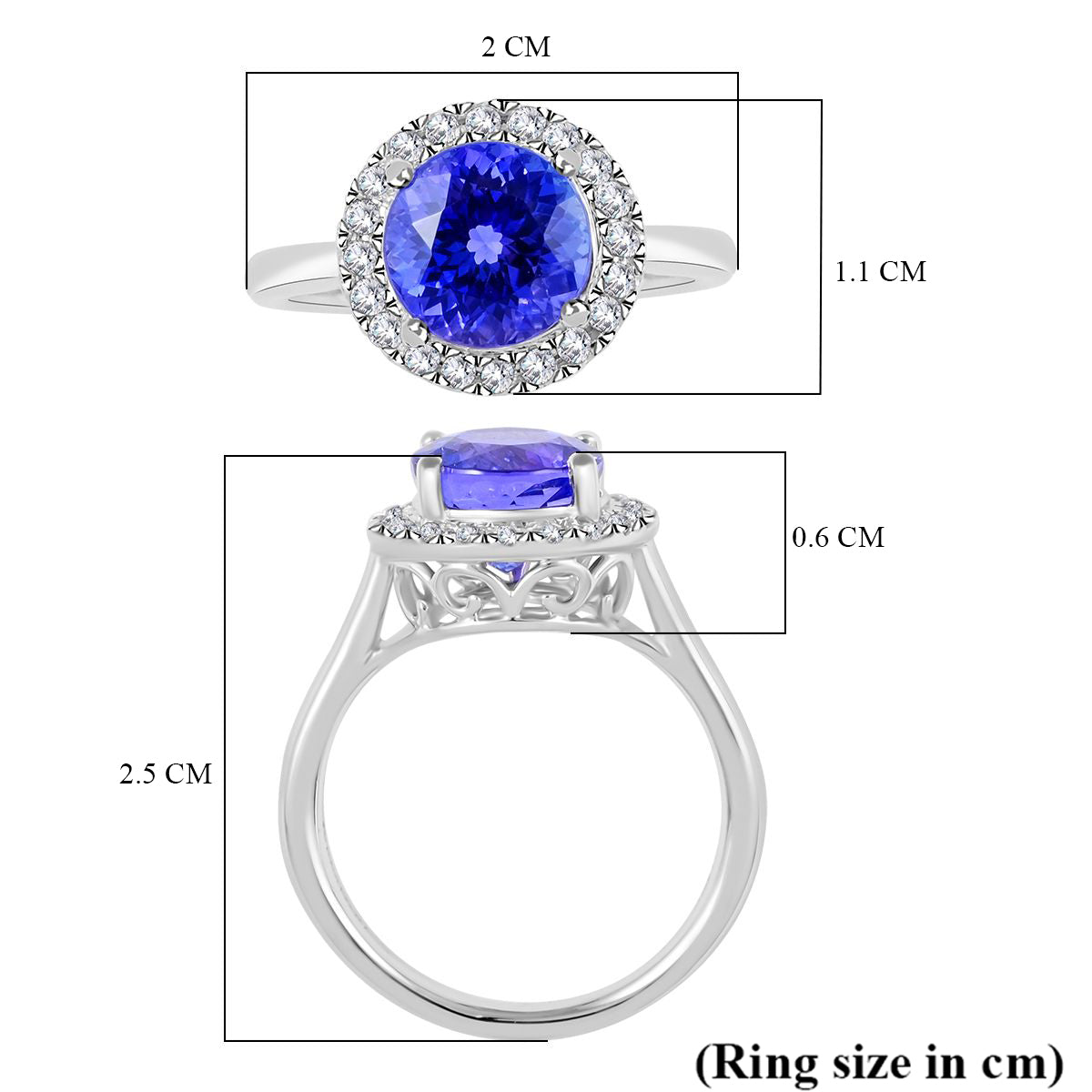 950 Platinum  AAAA  Tanzanite   White Diamond  VS Ring 2.44 ct,  Platinum Wt. 5.23 Gms  2.440  Ct. 7480808 5