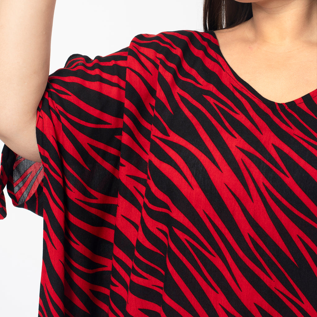 Tamsy 100% Viscose Cold Shoulder Longline Top (One Size,8-18) - Red & Black_7484967_6