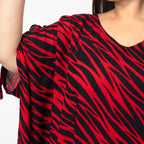 Tamsy 100% Viscose Cold Shoulder Longline Top (One Size,8-18) - Red & Black_7484967_6