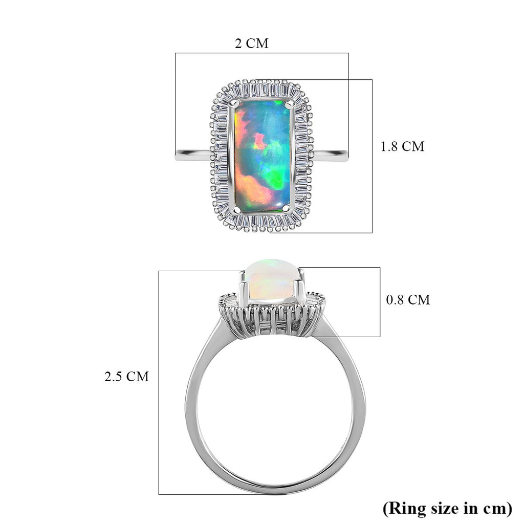 Ethiopian Opal ,  White Diamond  Main Stone With Surrounding Stone Ring in Platinum Overlay Sterling Silver  2.115  Ct._7485974_5