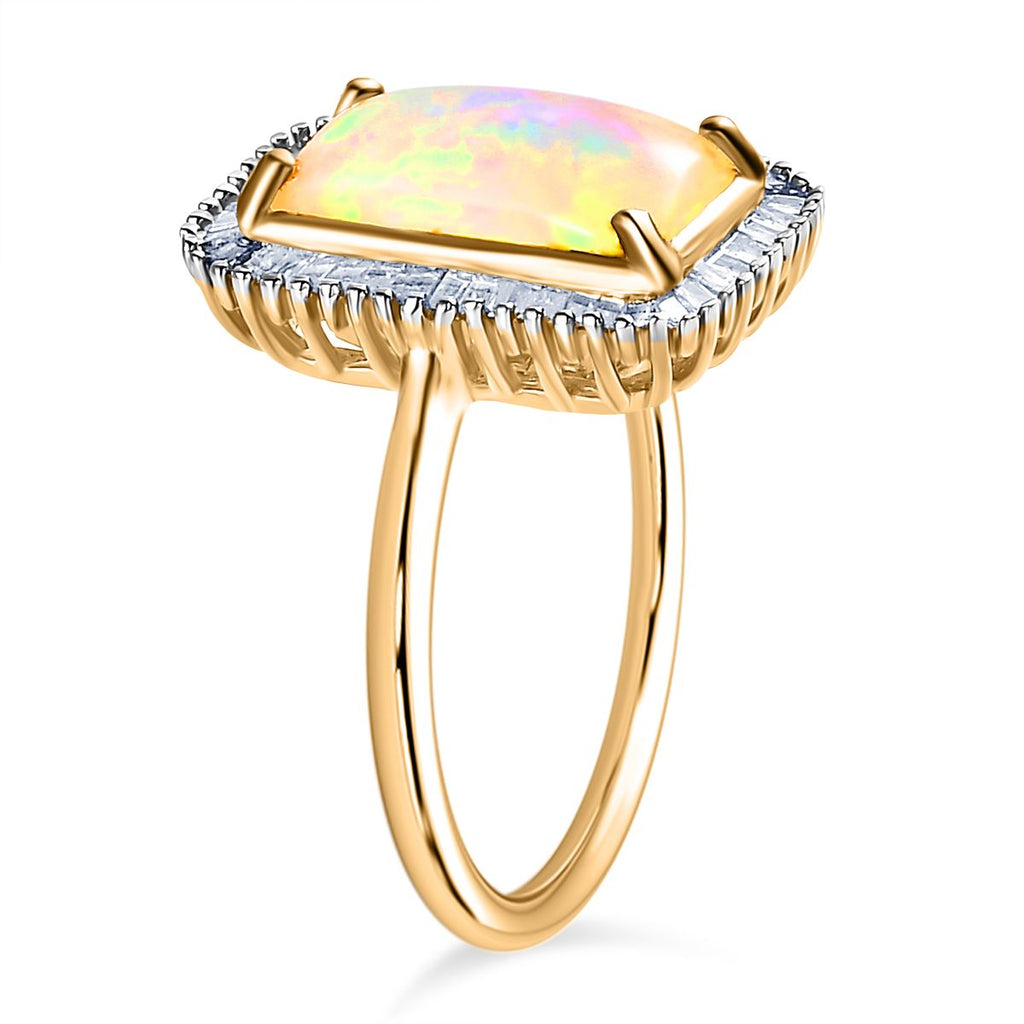Ethiopian Welo Opal and Diamond Halo Ring in 18K Vermeil Yellow Gold Plated Sterling Silver 2.09 Ct._7485999_3