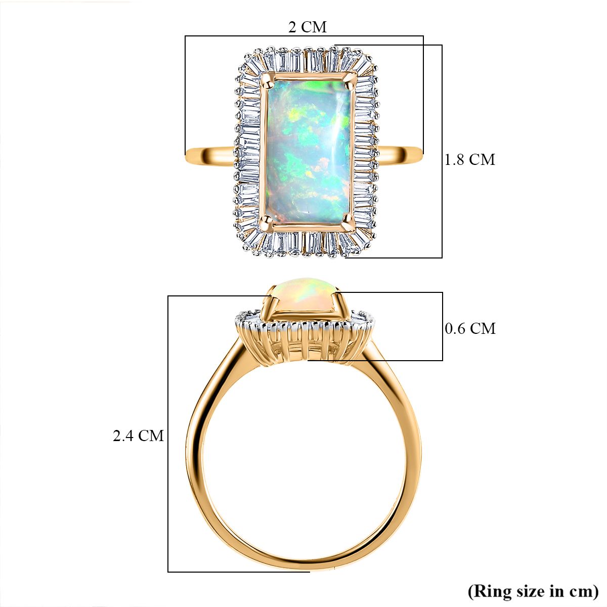 Ethiopian Welo Opal and Diamond Halo Ring in 18K Vermeil Yellow Gold Plated Sterling Silver V32524914 5