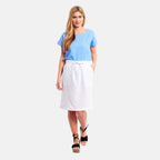 Charlotte West - Ladies Linen A-line Skirt with Rib Waistband (Size 10) - White_7488350