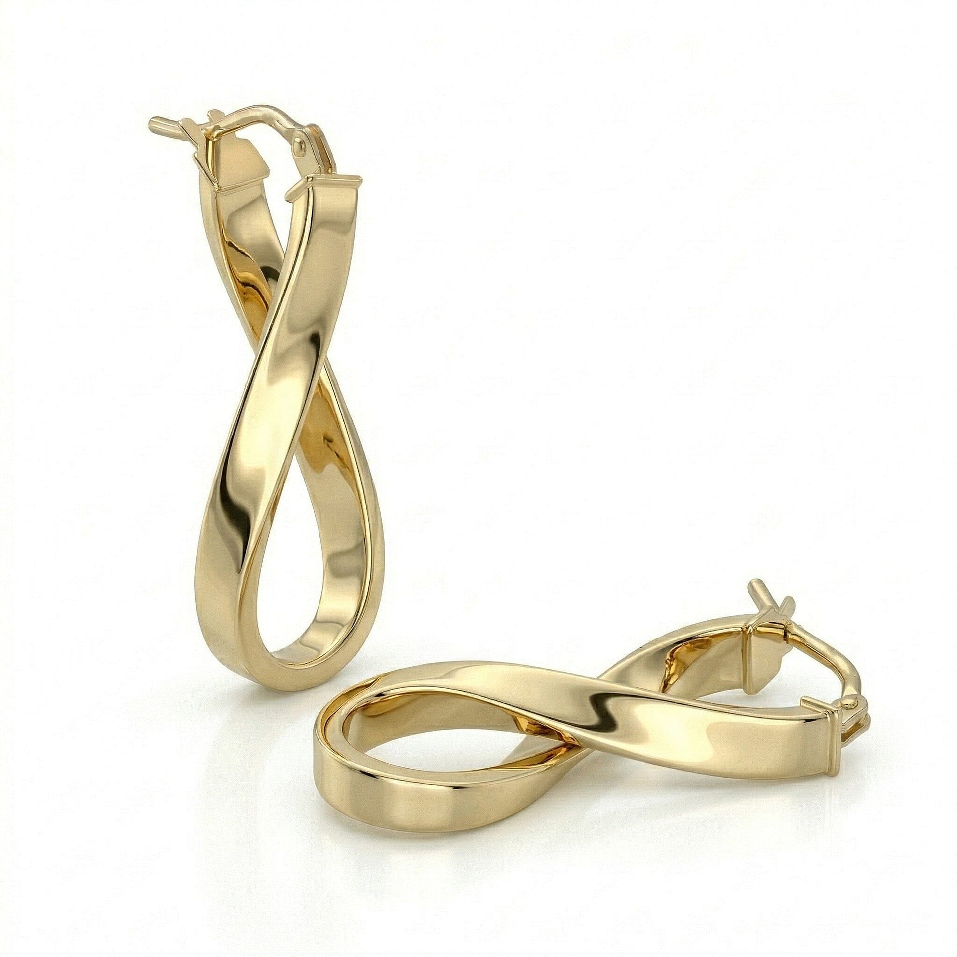 9K Yellow Gold 10.5mm x 26.5mm Twist Oval Hoop Creole Earrings 7488819 4