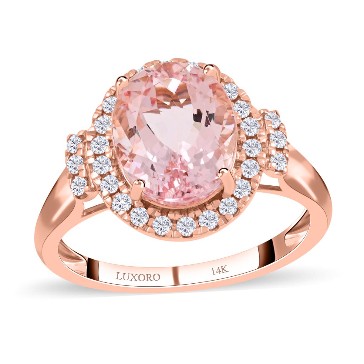 AAA Pink Morganite with White Diamond Halo Ring in 14K Rose Gold 7488886 0