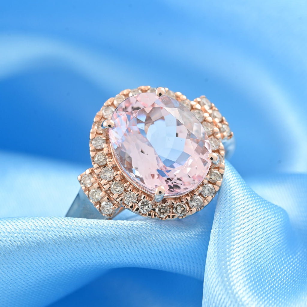 The Rare Find - 14K Rose Gold AAA Pink Morganite with White Diamond Ring 5.40ct_7488886_1