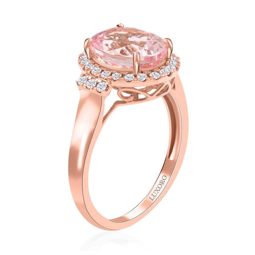 The Rare Find - 14K Rose Gold AAA Pink Morganite with White Diamond Ring 5.40ct_7488886_3