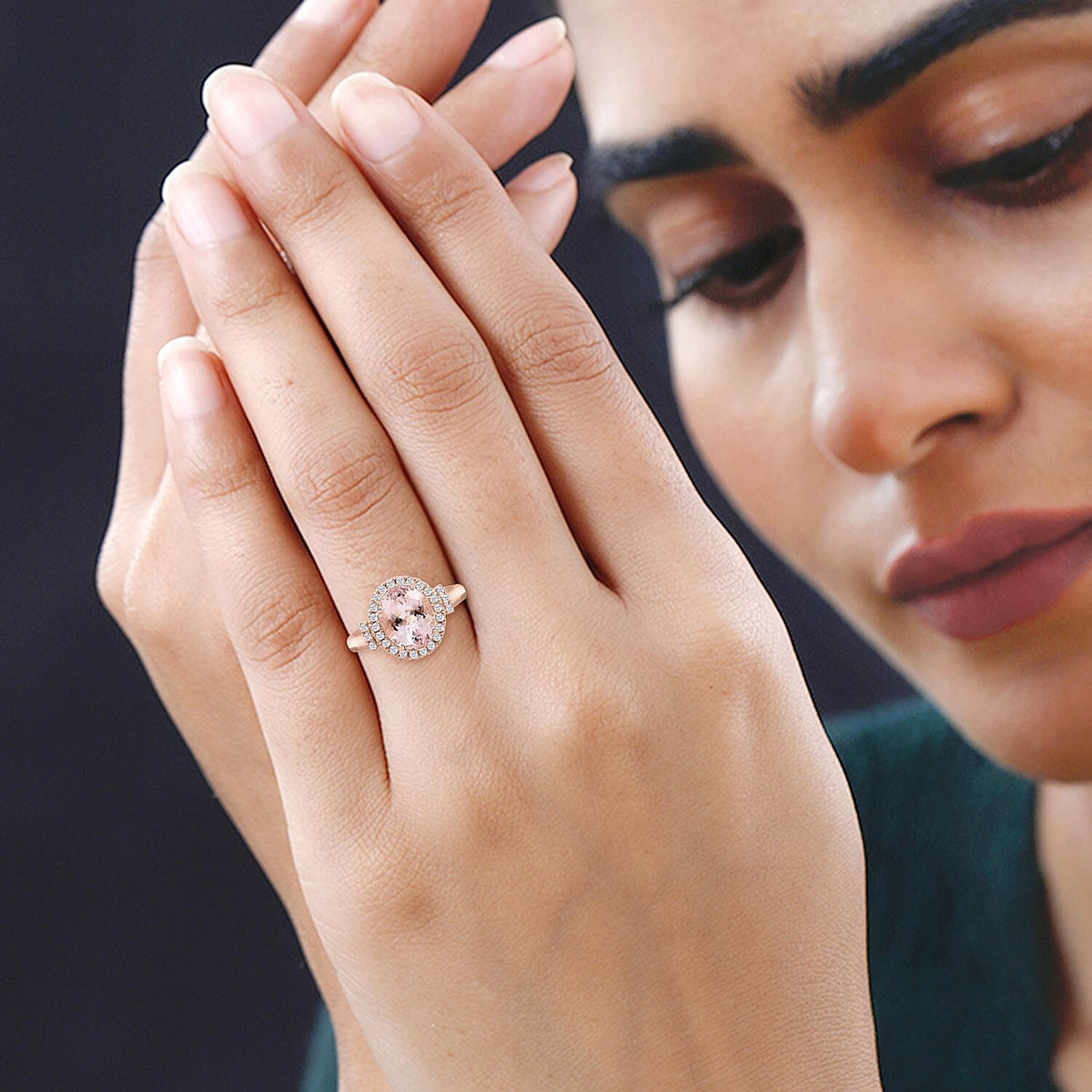AAA Pink Morganite with White Diamond Halo Ring in 14K Rose Gold 7488886 8