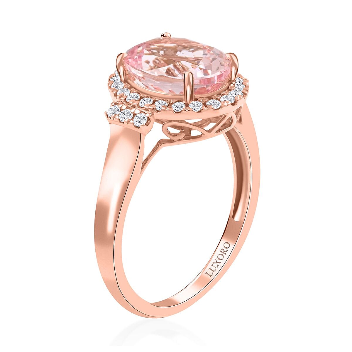 AAA Pink Morganite with White Diamond Halo Ring in 14K Rose Gold 7488886 9