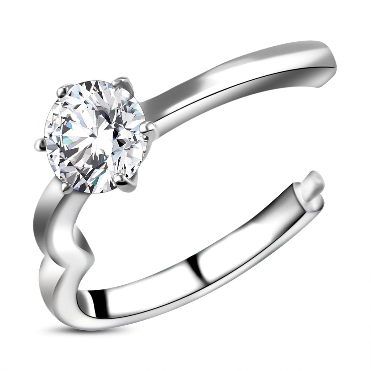 Moissanite Openable Solitaire Ring in Sterling Silver with Platinum Plating V32516579 4