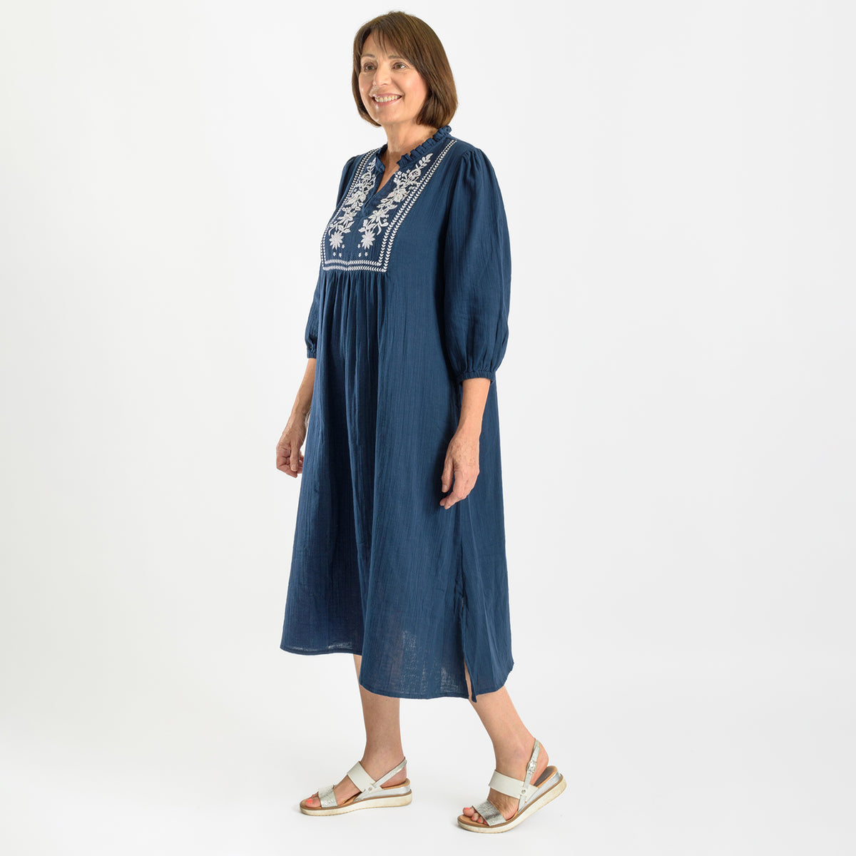 TAMSY Embroidered 3-4 Sleeves Midi Dress V32643584 1