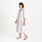 Tamsy 100% Cotton Embroidered 3/4 Sleeves Midi Dress (Size S) - White_7489875_1