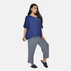 Tamsy 100% Viscose Short Sleeves Top with Check Printed Trousers (Size L,16-18) - Dark Blue_7490039_2