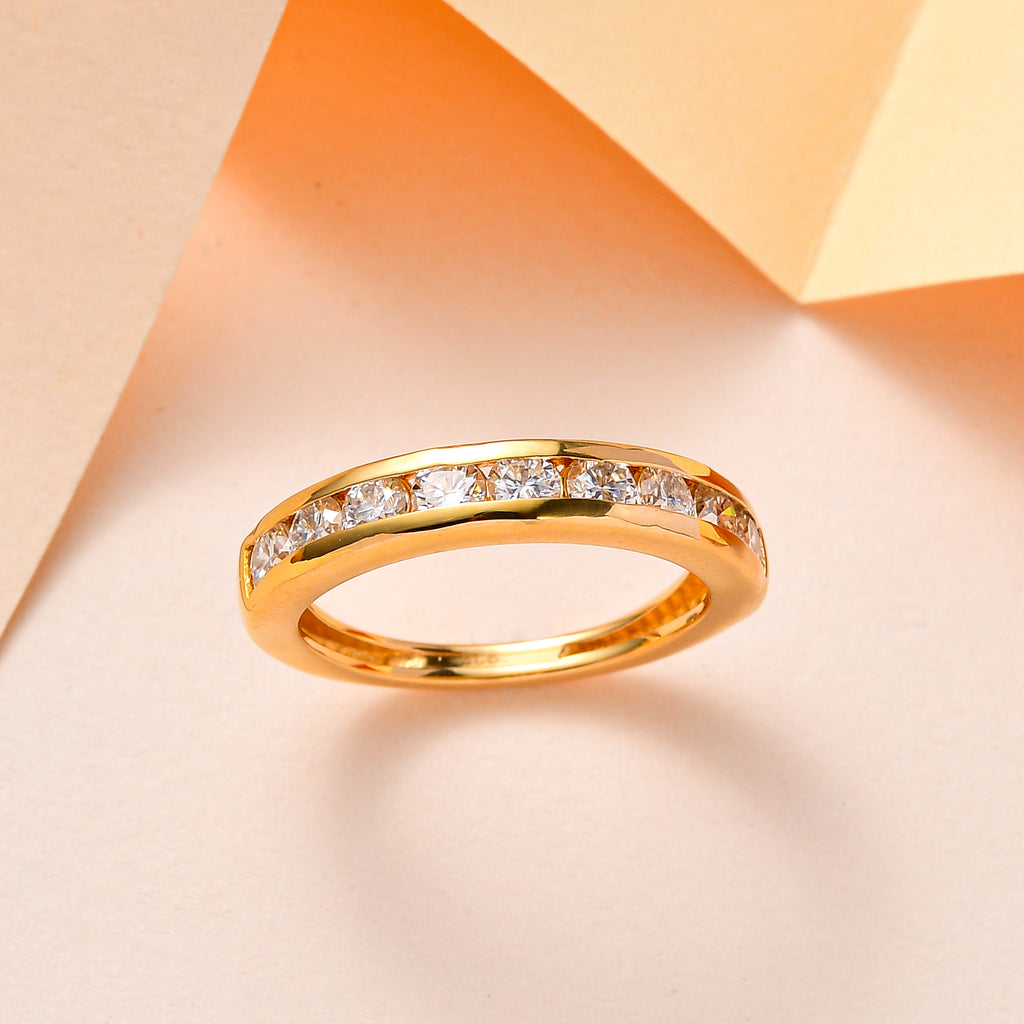 Royal Bali Collection - D'Joy Moissanite Half Eternity Band Ring in 18K Vermeil Yellow Gold Plated Sterling Silver_7505429_1