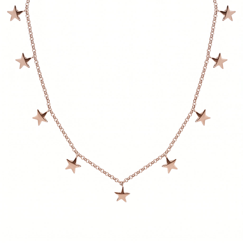 Star Station Necklace (Size - 18) with Lobster Clasp in 18K Vermeil Rose Gold Plated Sterling Silver, Silver Wt 7.30 Gms._7505441