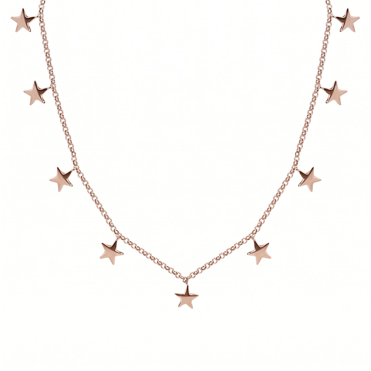 Star Station Necklace (Size - 18) with Lobster Clasp in 18K Vermeil Rose Gold Plated Sterling Silver, Silver Wt 7.30 Gms. 7505441 0