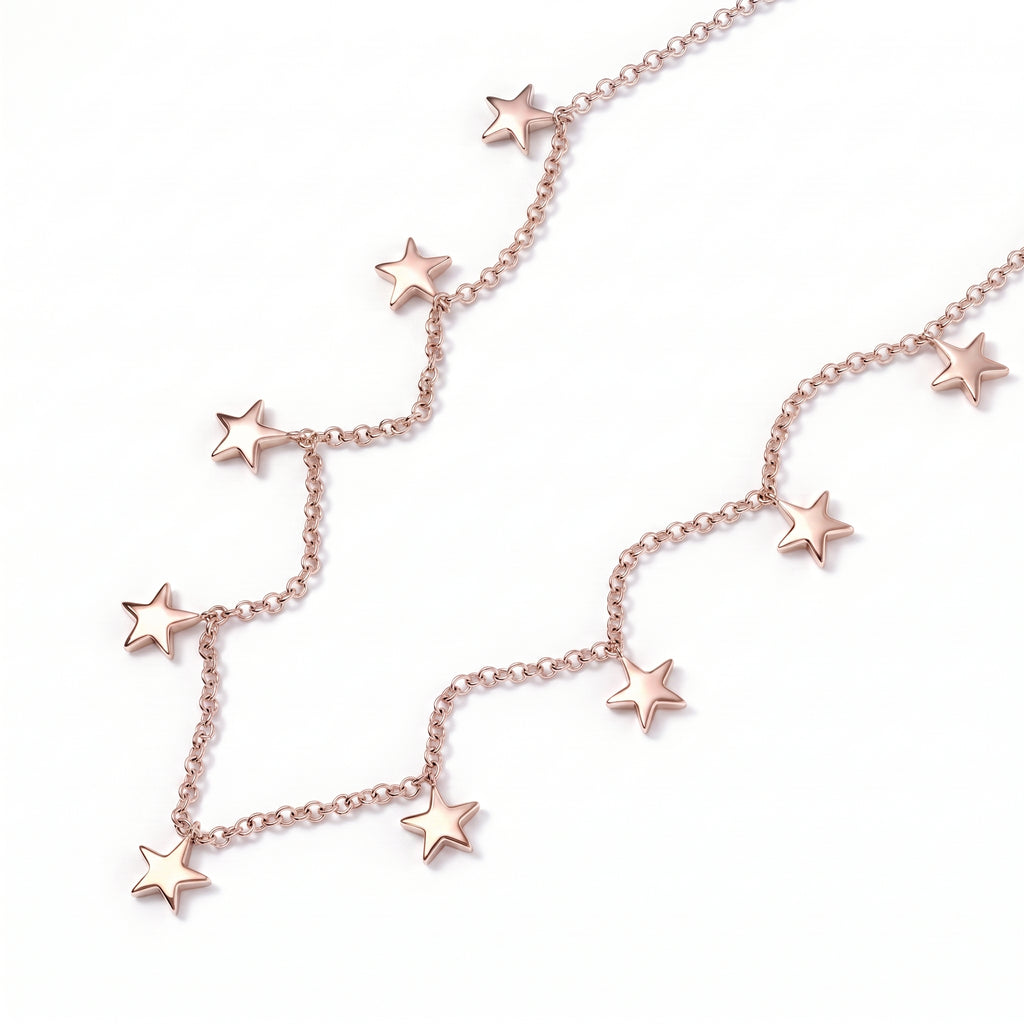 Star Station Necklace (Size - 18) with Lobster Clasp in 18K Vermeil Rose Gold Plated Sterling Silver, Silver Wt 7.30 Gms._7505441_3