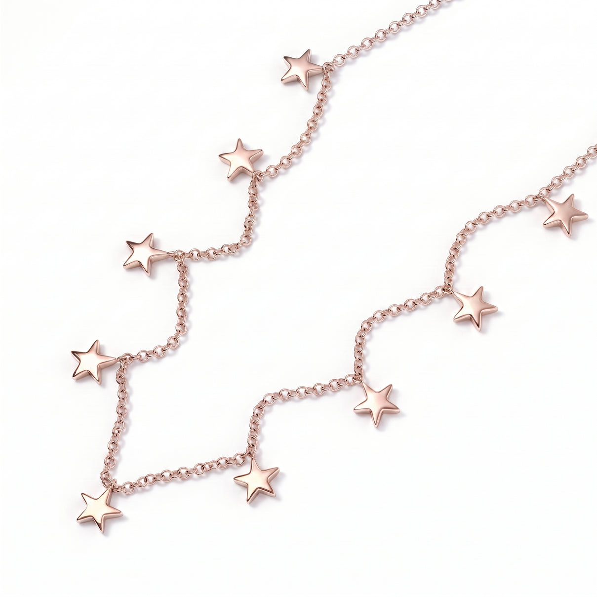 Star Station Necklace (Size - 18) with Lobster Clasp in 18K Vermeil Rose Gold Plated Sterling Silver, Silver Wt 7.30 Gms. 7505441 4