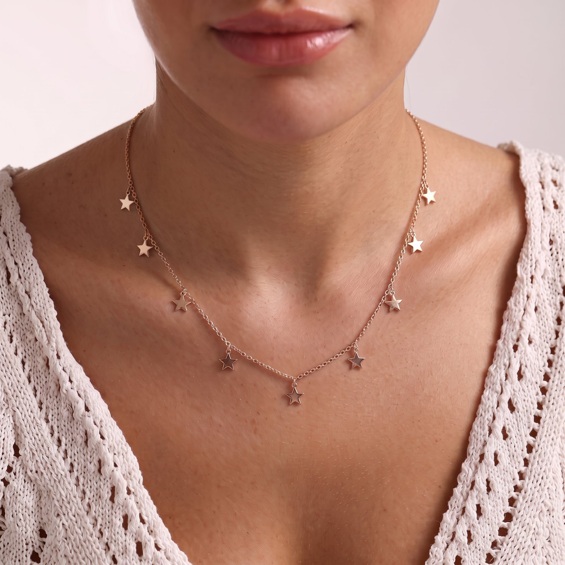 Star Station Necklace (Size - 18) with Lobster Clasp in 18K Vermeil Rose Gold Plated Sterling Silver, Silver Wt 7.30 Gms. 7505441 5