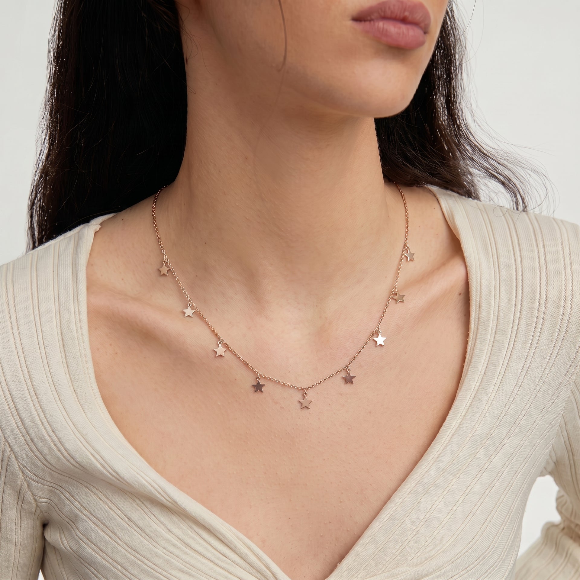 Star Station Necklace (Size - 18) with Lobster Clasp in 18K Vermeil Rose Gold Plated Sterling Silver, Silver Wt 7.30 Gms. 7505441 6