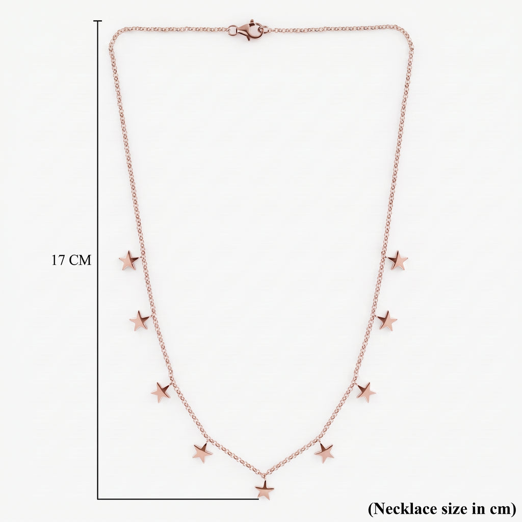 Star Station Necklace (Size - 18) with Lobster Clasp in 18K Vermeil Rose Gold Plated Sterling Silver, Silver Wt 7.30 Gms._7505441_6